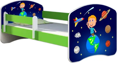 Produktbild von ACMA Jugendbett Kinderbett Junior-Bett Komplett-Set mit Matratze Lattenrost und Rausfallschutz Grün 22 Kosmos 160x80