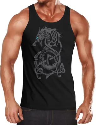 Produktbild von Herren Tank-Top Wolf Fenrir Fabelwesen Wikinger nordische Mythologie Odin Muskelshirt Muscle Shirt Neverless® schwarz M