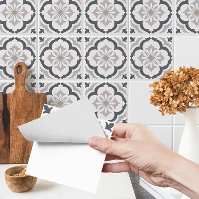 Produktbild von Fliesenaufkleber Klebefliesen Selbstklebende Fliesen für Küche Bad Möbel Schrank Wand Mosaikfliesen Küchenruckwand Pastellfarbene Ornamente Br. 150cm x Hö. 100cm