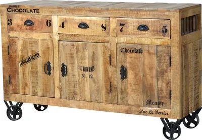 Produktbild von SIT Möbel Sideboard auf Rollen | 3 Schubladen und 3 Türen | Mango-Holz natur antik | B 140 x T 40 x H 86 cm | 01903-04 | Serie RUSTIC