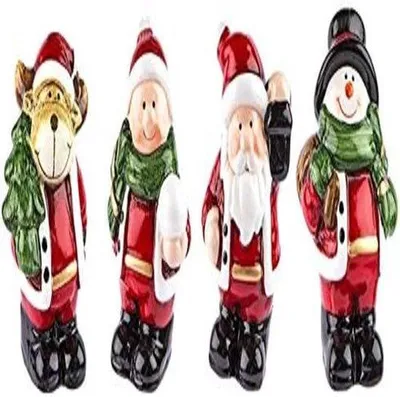 Produktbild von Kleine Keramikfiguren | Weihnachten | 4 Stück | Rentier, Weihnachtsmann, Schneemann & Winterkind | Weihnachtsfiguren ideal zum Basteln oder als Tischdeko (Figuren stehend | ca. 7 cm hoch)
