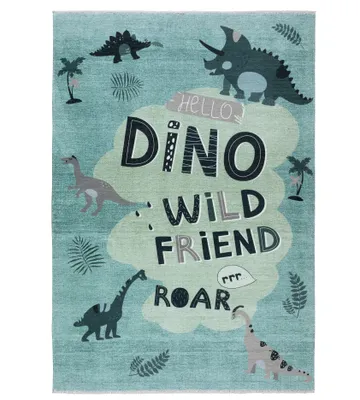 Produktbild von Kinder-teppich, Spielteppich, Kinderzimmer, Waschbar, Antirutsch, Dino, Dinosaurier, Grün - 195cm x 280cm