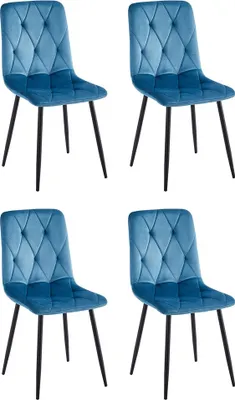 Obrázok produktu pre CasaDolce jedálenská stolička MELKO, sada 4 ks, modrá, 43x54x91 cm, čalúnená, ozdobné prešitie na operadle a sedadle, 120 kg. Nosnosť