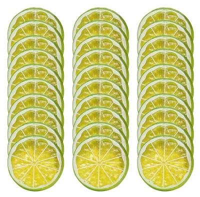 Produktbild von 30 Stück künstliche Zitronenscheiben – realistische, künstliche Früchte zur Dekoration