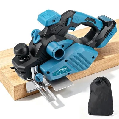 Produktbild von Akku Hobel 0-3MM Tiefe Einstellbare Kompatibel mit Makita 18V, 12000RPM Bürstenlose Hobelmaschine mit 82mm Breite für Holzbearbeitung Möbel, ohne Akku