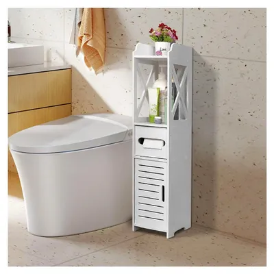 Produktbild von Toilettenschrank für das Badezimmer, schmal und platzsparend, 4 Ebenen (Weiß 20×20×80 cm)