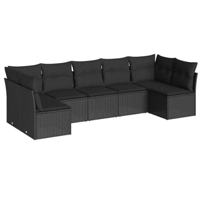Produktbild von Modulares Gartenmöbel-Set, 7-tlg. Sofagarnitur für Außenbereich, UV-beständiges Poly Rattan Schwarz, mit abnehmbaren & waschbaren Kissen