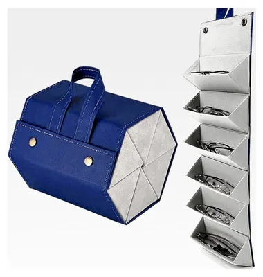 Produktbild von Aufbewahrungsbox für Sonnenbrillen, 6 Fächer, faltbare Brille Displaybox, tragbare Brillenbox, hängendes Brillenetui für mehrere Brillen