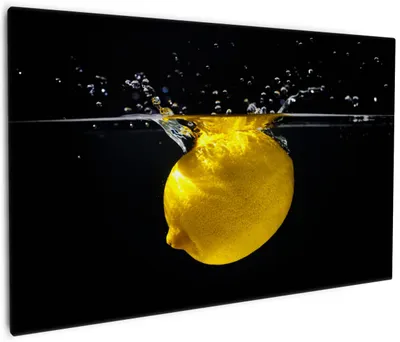 Produktbild von Wallario Premium Leinwandbild Zitrone im Wasser - Frisches Obst für die Küche in Größe 60 x 90 cm