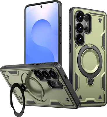 Immagine prodotto di Custodia a doppio strato per Samsung Galaxy S26 Ultra, custodia protettiva magnetica con anello e supporto Verde
