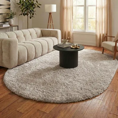 Produktbild von Volero - Shaggy Teppich Oval - Blaze Beige Grau - 162x232cm - Wohnzimmer, Schlafzimmer - Industrielle, Ländlich, Modern, Skandinavisch