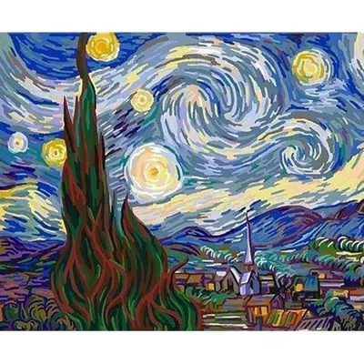 Obrázok produktu pre Maľovanie podľa čísel – VAN GOGH, Hviezdná noc, bez rámu, 40 x 50 cm