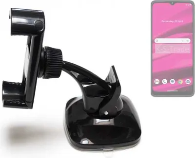 Produktbild von K-S-Trade kompakte Handy-Halterung Windschutzscheibe kompatibel mit Telekom T Phone 2023 Armaturenbrett schwarz Autohalterung KFZ Halter