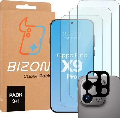 Produktbild von 3x Gehärtetes Glas + Kameraschutz für Oppo Find X9 Pro, Bizon Glass Clear Pack
