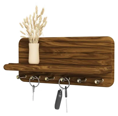 Produktbild von Schlüsselbrett mit Ablage und 6 Haken, Holz, für Eingangsbereich, Flur, Küche (hellbraun)