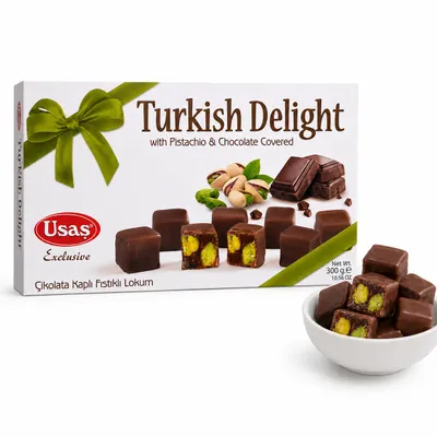 Produktbild von Turkish Delight mit Pistazien & Milchschokolade 300 g, KI-generiertes Bild