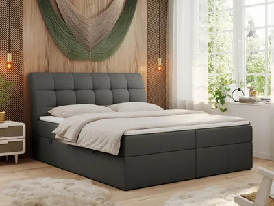 Produktbild von Boxspringbett 200x200 mit Matratze, Bett mit Multipocket - Matratze H3 und Topper, Polsterbett 200x200 mit Bettkasten und Kopfteil, DIEGOS - 200x200 - Dunkelgrau - Kunstleder - H3