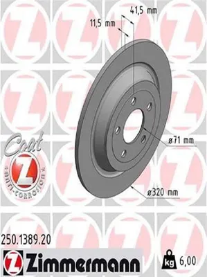 Produktbild von 2x ZIMMERMANN 250.1389.20 Bremsscheibe Hinterachse