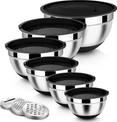Image de Homikit Ensemble de 6 bols à mélanger Acier inoxydable Noir Saladier Râpe