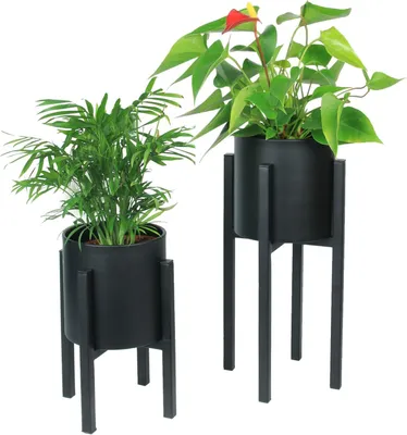 Obrázok produktu pre Stojan na kvety z čierneho kovu - sada 2 kvetináčov s nožičkami - kvetináč H 23 a 33 cm - na vnútorné aj vonkajšie použitie - kvetinová stolička - kvetináč na bylinky.