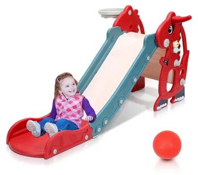 Productafbeelding van 4-in-1 Kinderglijbaan met Basketbalmand en Inklapbaar Ontwerp
