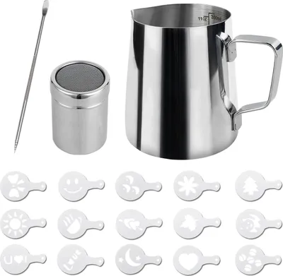 Zdjęcie produktu dla Spieniacz do mleka ze stali nierdzewnej - 350 ml - idealny do cappuccino i latte art