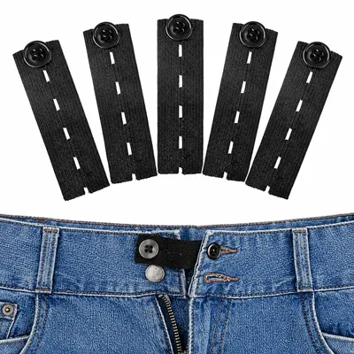 5 Hosenknopf-Verlängerungen, elastisch, schwarz, 8,3 x 2,4 cm