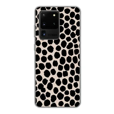 Produktbild von MuchoWow® Handyhülle Schutzhülle Hülle für Samsung Galaxy S20 Ultra Polka dots - Schwarz - Beige Silikon Softcase Handy Hülle - Karteninhaber