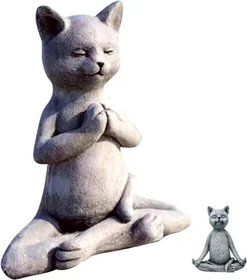 Image de Statue de Bouddha représentant un chat et un chien méditant, en résine, résistante aux intempéries, idéale pour la maison et le jardin