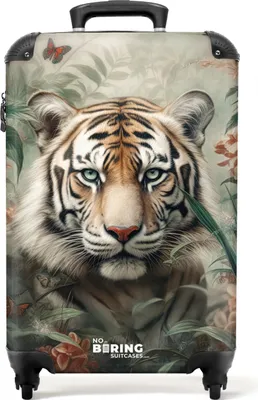 Produktbild von NoBoringSuitcases.com® Koffer Handgepäck Trolley Rollkoffer Kleine Reisekoffer mit 4 Rollen - Porträt eines Tigers inmitten von Pflanzen - Cabin Size < 55x40x23 cm & 55x40x20 cm - Fotokoffer - Kabinenkoffer - BoardgepäckHandgepäck Koffer 55x35x20 cm, 36L,