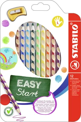 Produktbild von Ergonomischer Buntstift für Linkshänder - STABILO EASYcolors - 12er Pack mit Spitzer - mit 12 verschiedenen Farben