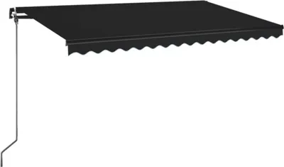 A black retractable awning is shown against a white background.