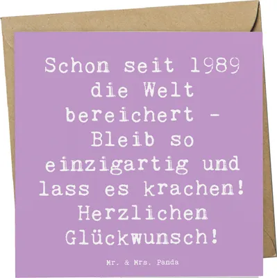 Produktbild von Mr. & Mrs. Panda Glückwunschkarte Spruch 1989 Geburtstag - Lavendeltraum - Geschenk, doppelkarte, anlasskarte, faltkarte, Happy Birthday, Familie, Feier, Klappkarte
