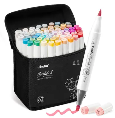 Alkoholmarker-Set, 60 Farben, Doppelspitze, weiche Meißelspitze