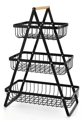 3-stöckiger Obstkorb aus Kohlenstoffstahl, abnehmbar, 33,5x22x47,5 cm