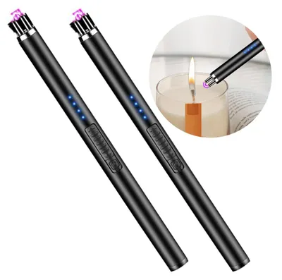 Produktbild von 2pcs Stabfeuerzeug Lichtbogen mit Sicherheitsschloss, Plasma Feuerzeug Tragbare Winddichte Flammenlose für Kerzen Anzünden, Gasherd, Küche