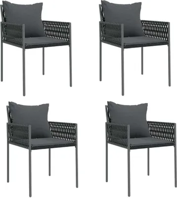 Image de vidaXL Chaises de jardin avec coussins 4 pcs. noir 54x61x83 cm Poly rotin