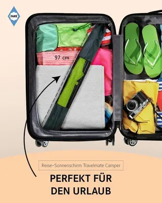 Produktbild von Sonnenschirm mit UV-Schutz 50+ für Reisen, Camping, Balkon, Strand, Garten
