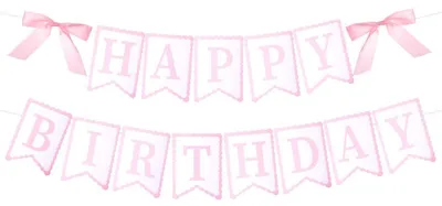 Image de Guirlande d'anniversaire rose avec nœud, décoration d'anniversaire pour filles, 1 pièce