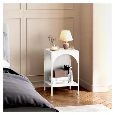 Produktbild von Standregal Akaa Dekoregal mit 2 Ablagen, Mehrzweckregal, Beistelltisch, Pflanzenregal, schmales Regal für Wohnzimmer, Büro, Schlafzimmer, 52x35x35cm, Weiß