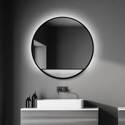 Zdjęcie produktu dla Lustro ?cienne okr?g?e Talos Black Hole Light Matt Ø 80 cm - lustro ?azienkowe z o?wietleniem po?rednim - pod?wietlane lustro z neutralnym bia?ym ?wiat?em - wysokiej jako?ci matowa czarna aluminiowa rama - lustro ?azienkowe
