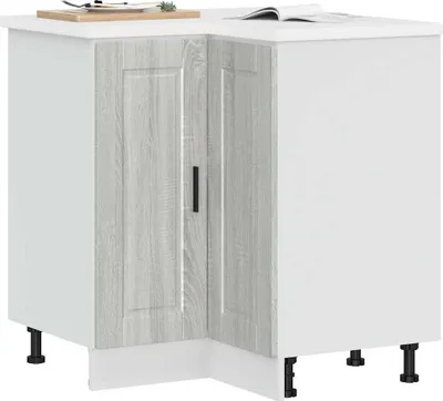 Image de vidaXL Élément bas d'angle de cuisine Porto Gris Sonoma Matériau dérivé du bois