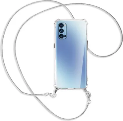 Produktbild von Handykette Backcover-Schutzhülle mit Band (Metall silberfarben) für Oppo Reno4 Pro 5G - silberfarbene Kette Snake