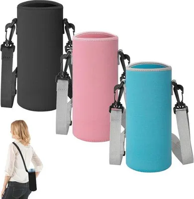 Produktbild von Famanu Wasserflaschenhülle mit Schulterriemen - Set von 3 für Camping, Wandern und Radfahren