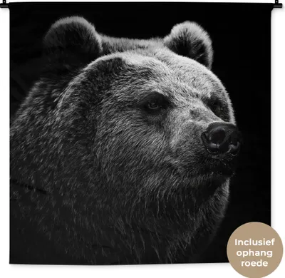 Produktbild von MuchoWow® Wandteppich Wandbehang Bär - Leicht - Schwarz 150x150 cm Tapisserie Dekoration Wandtuch - Wohnaccessoires - Modernes