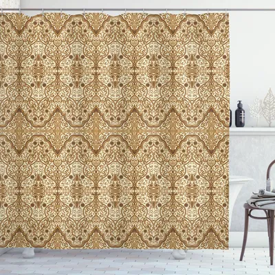 Obrázok produktu pre ABAKUHAUS Orient sprchový záves, arabský folklórny vzor s čipkou, tradičný dizajn, blízkovýchodné prvky, 175 x 180 cm, aprikotovo krémová farba