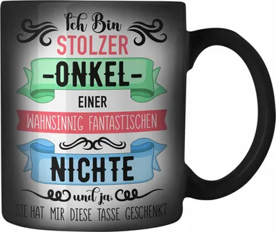 Produktbild von Trendation - Onkel Geschenk von Nichte Lustige Farbwechsel Zauber-Tasse Spruch Geschenke für Onkel Nichten Geschenkidee (Schwarz)
