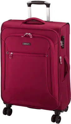 A red suitcase with wheels and a retractable handle, shown against a white background.