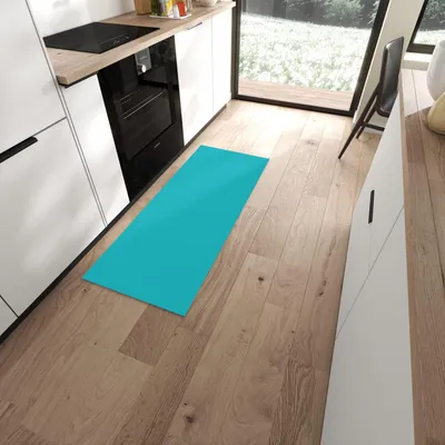 Produktbild von Küchenteppich 60x150cm rutschfest & abwischbar PVC Läufer - Türkiser Hintergrund II