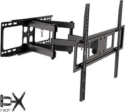 A black metal TV wall mount is shown against a white background.